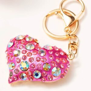 Bright Pink Rhinestone Inlay Heart Shaped Keychain