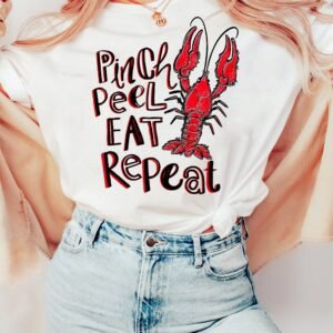 White Pinch Peel Eat Repeat Crawfish Print Crew Neck Tee