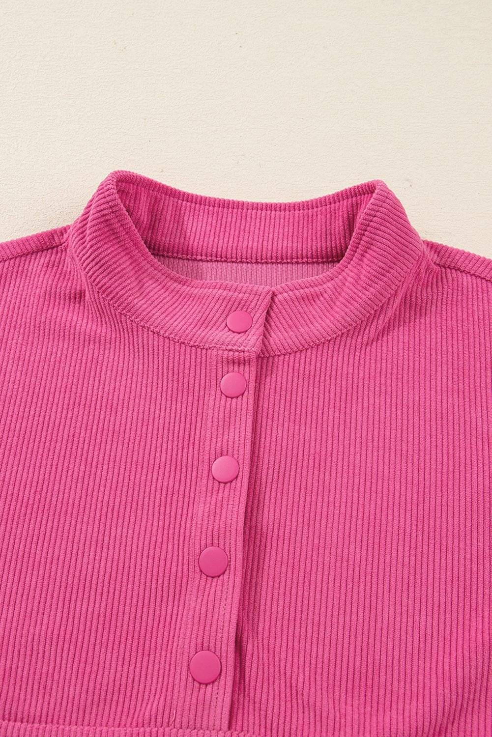 Peach Blossom Half Button Pullover Drawstring Pants Solid Color Corduroy 2Pcs Outfit