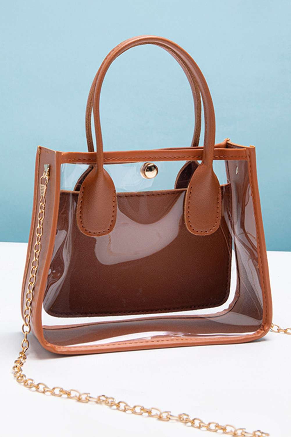 Chestnut Pvc Pu Leather Patchwork Chain Strap Shoulder Bag