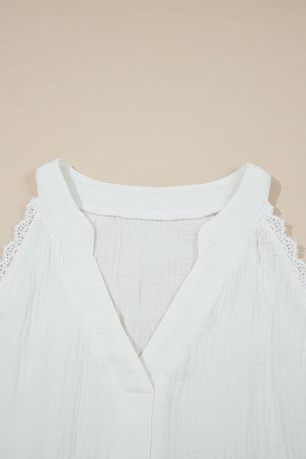 White Textured Lace Trim Pure Cotton Sleeveless Top