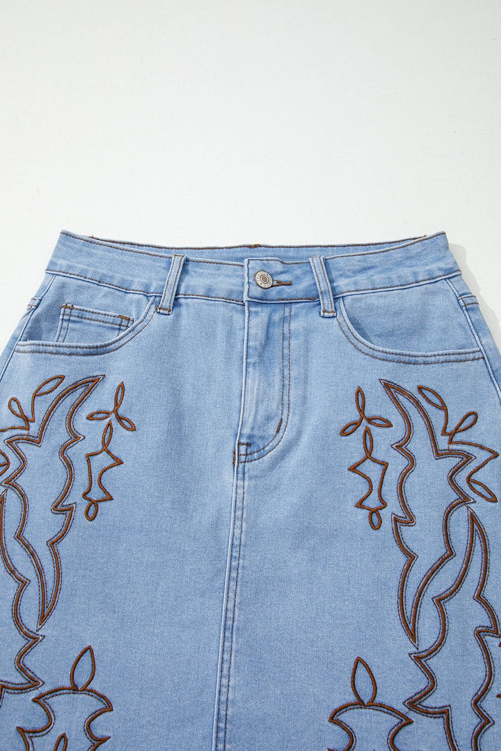 Beau Blue Western Embroidered Denim Mini Skirt