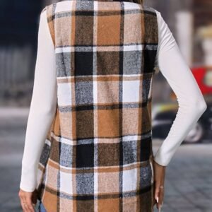 Straw Yellow Retro Plaid Button Up Collared Vest