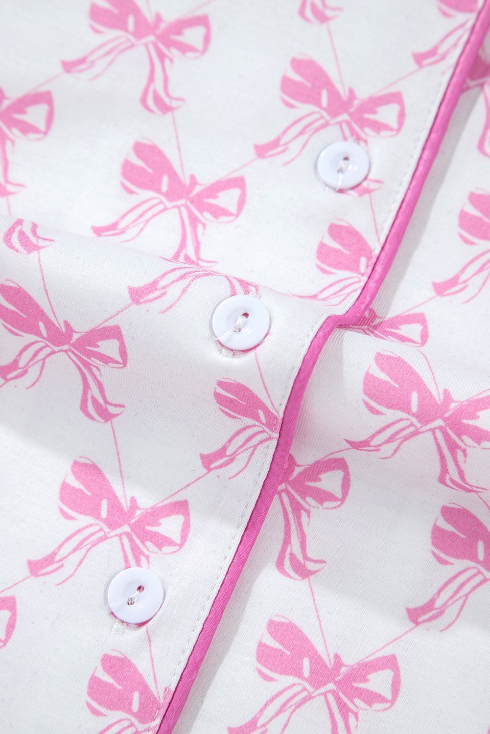 Pink Bowknot Printed Short Sleeve And Ruffled Shorts Valentines Pajama Set