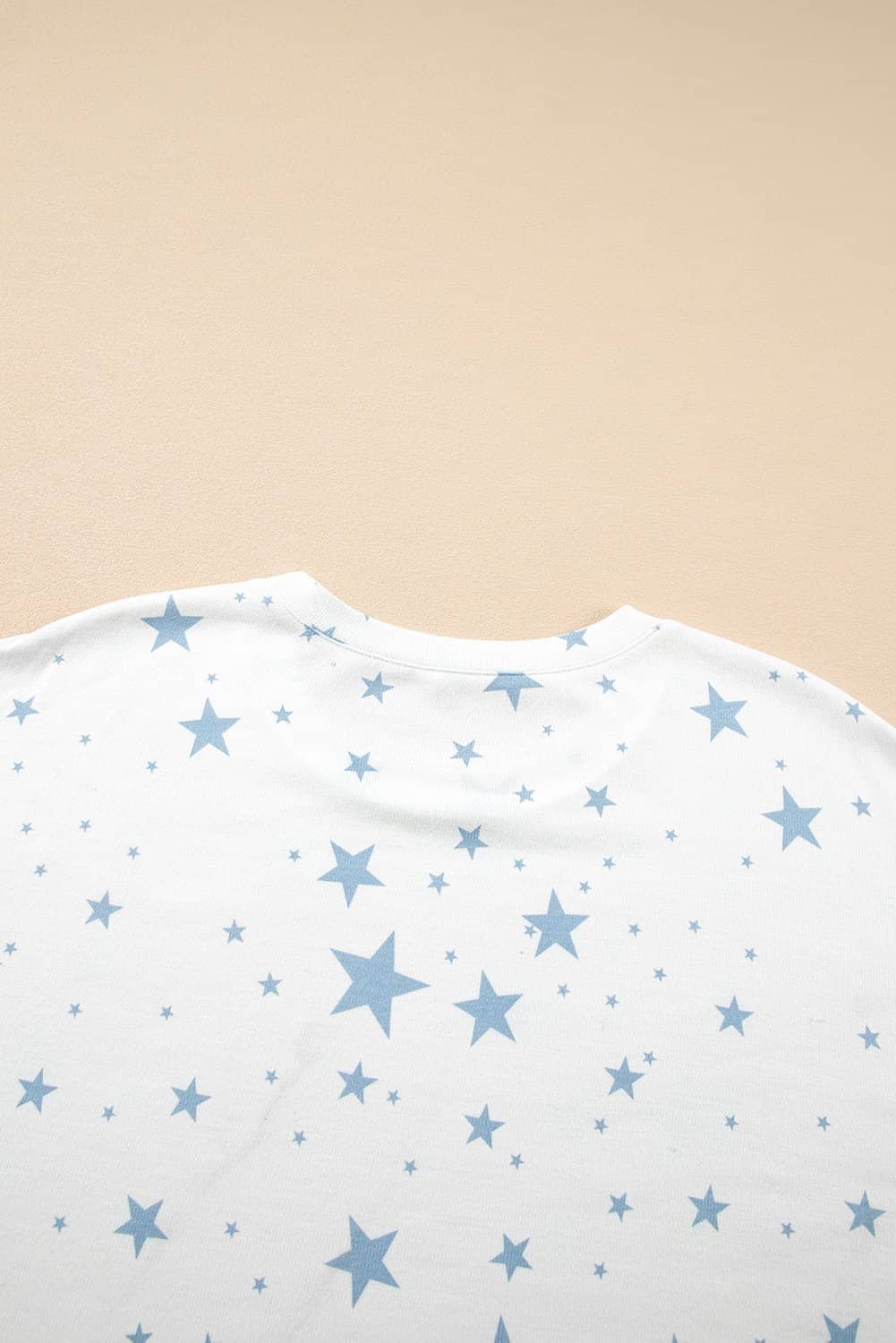 Sky Blue Stars Print Drop Shoulder Oversized T Shirt With Slits