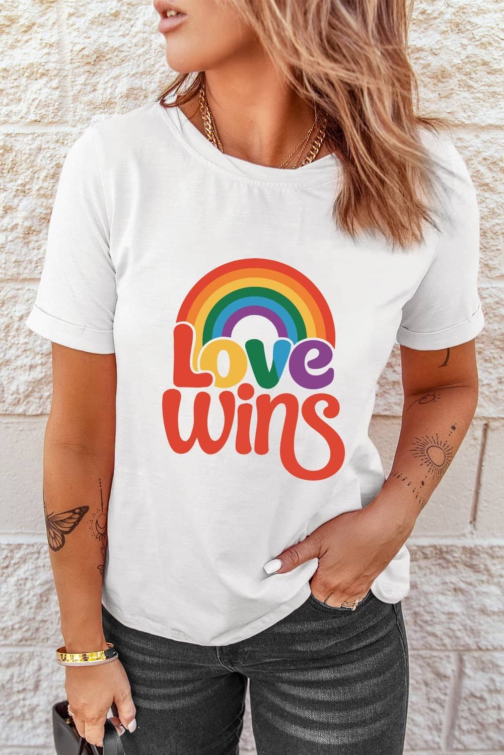 White Love Wins Pride Rainbow Graphic Casual T Shirt