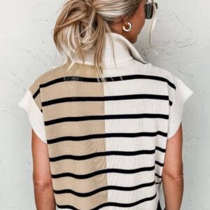 Black Stripe Colorblock Quarter Zip Collar Sweater Vest