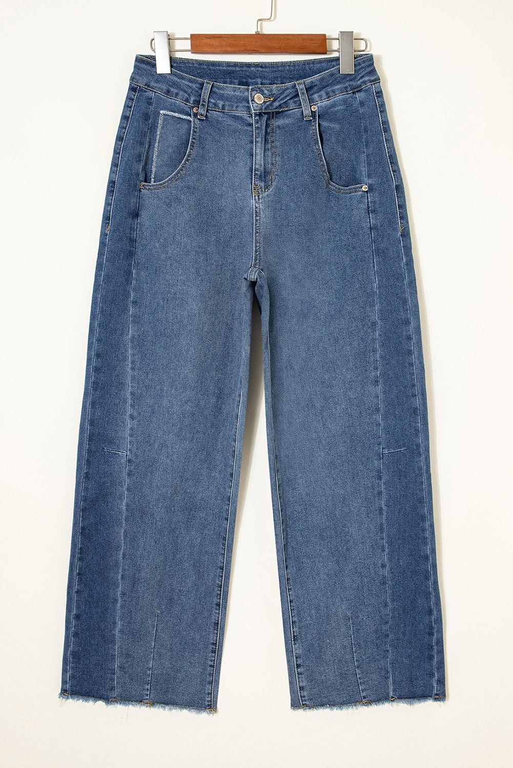 Ashleigh Blue Stitched Raw Hem Wide Leg Loose Jeans