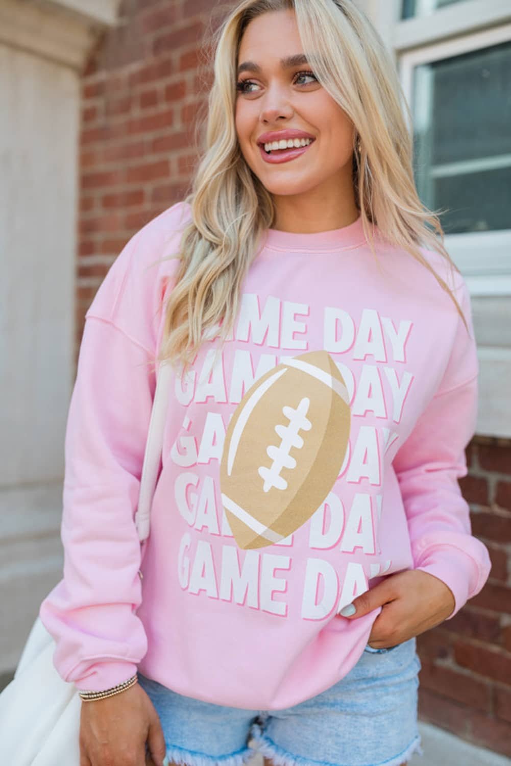 Pink Game Day Football Rugby Print Casual Sweatshirt