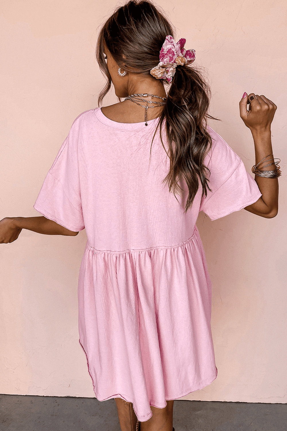 Light Pink American Flag Inspired Sequin Disco Ball Patched Shift Mini Dress