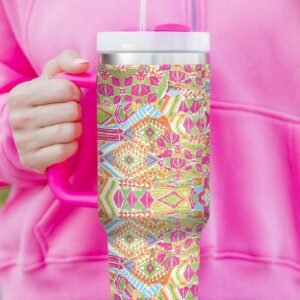 Rose Red Geometric Print Stainless Steel Large Vacuum Cup 40Oz