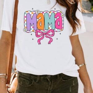 White Cute Mama Bow Graphic Crewneck T Shirt