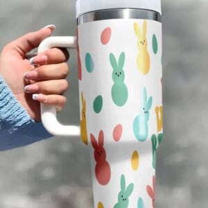 White Dont Worry Be Hoppy Bunny Print Thermal Tumbler 40Oz