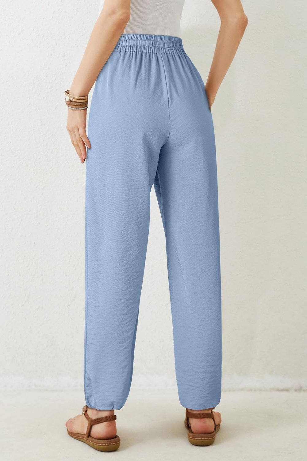 Myosotis Drawstring Elastic Waistband Pleated Loose Pants