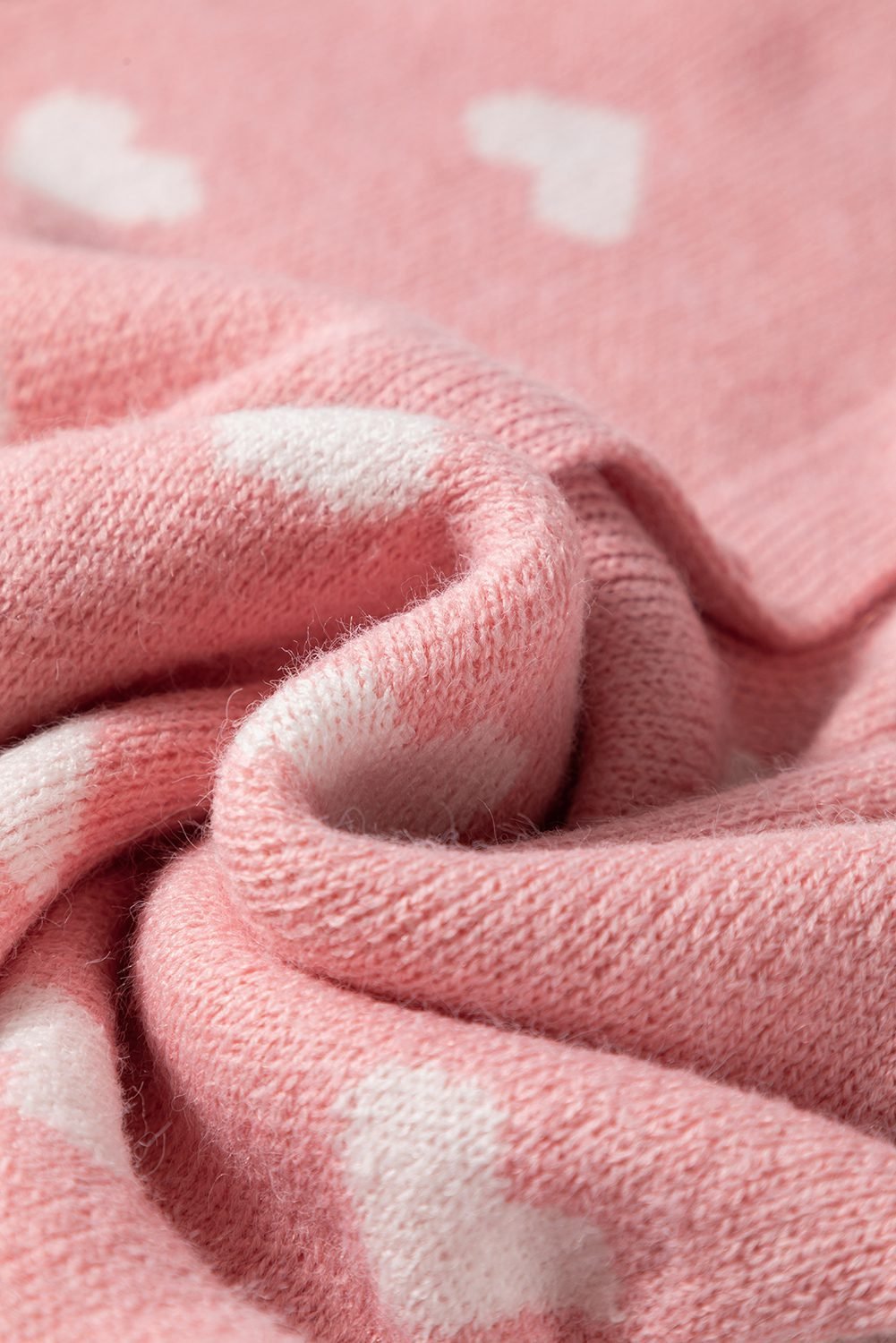 Light Pink Heart Pattern Button Front Cardigan Sweater