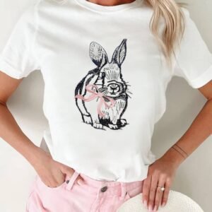 White Bunny Embroidered Bow Graphic Tee