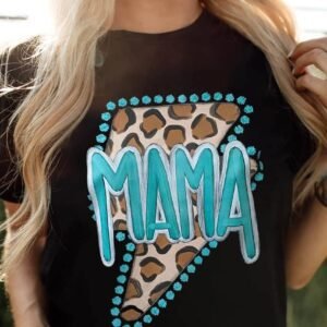 Black Western Fashion Mama Leopard Lightening Graphic Tee