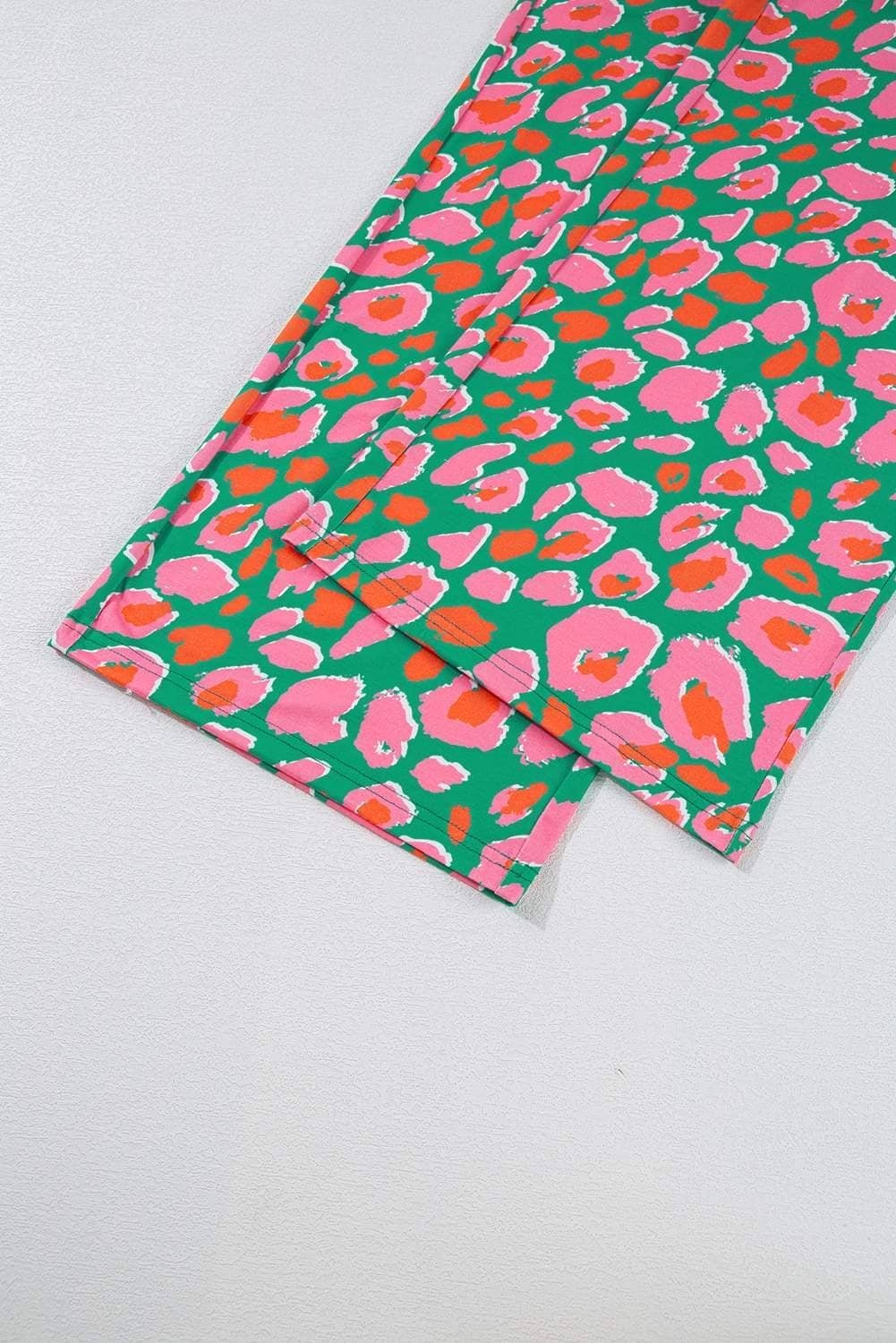 Green Plus Size Printed Long Sleeve And Pants Lounge Set