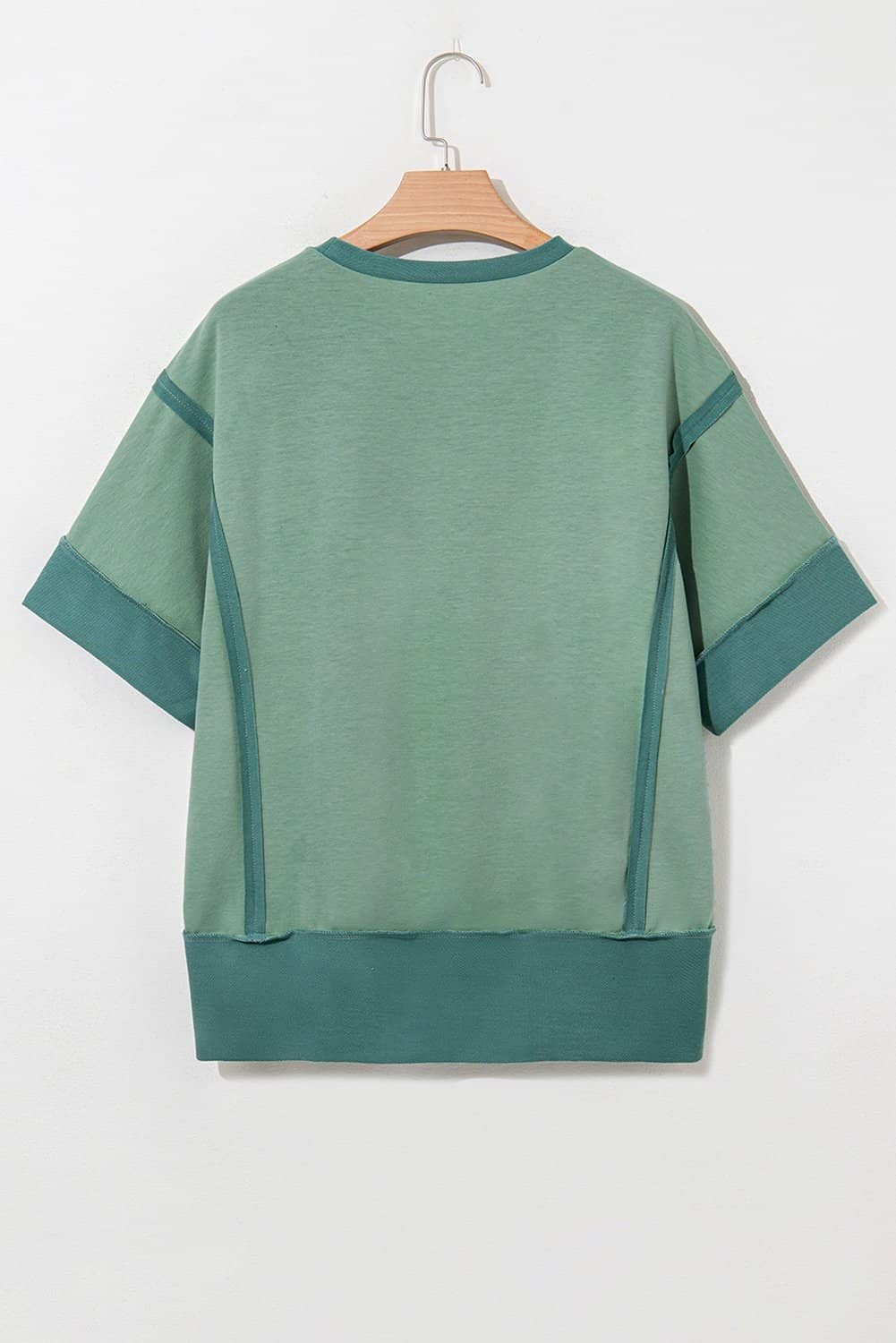 Smoke Green Floral Boots Printed Raw Seam Mix Texture Patchwork Tee