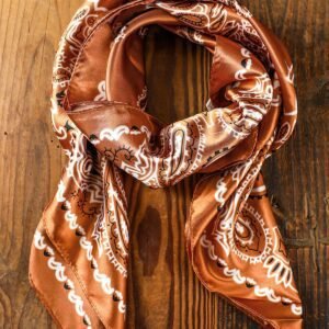 Gold Flame Vintage Fashion Satin Cashew/Paisley Flower Prints Square Scarf