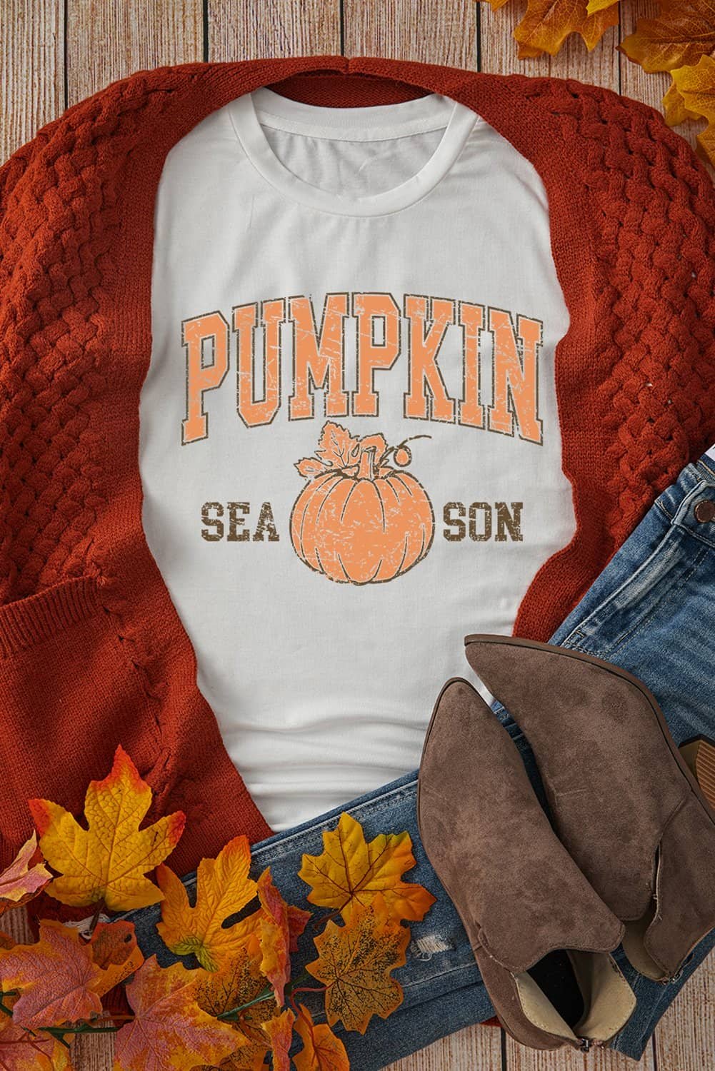 White Pumpkin Season Cracking Printed Cotton Blend T Shirt