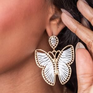 White Butterfly Woven Alloy Earrings