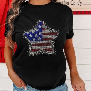 Black Flag Inspired Rhinestone Star Graphic T Shirt