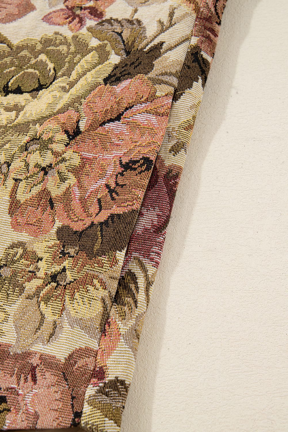 Khaki Floral Waffle Knit Patchwork Chest Pockets Buttoned Jacket