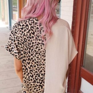 Khaki Contrast Leopard Color Block Blouse