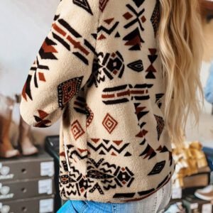 Beige Western Aztec Half Zip Plush Sweatshirt