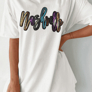 White Colorful Sequin Nashville Letter Graphic Tunic Tee