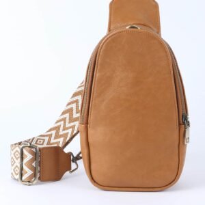 Brown Faux Leather Zipped Crossbody Chest Bag