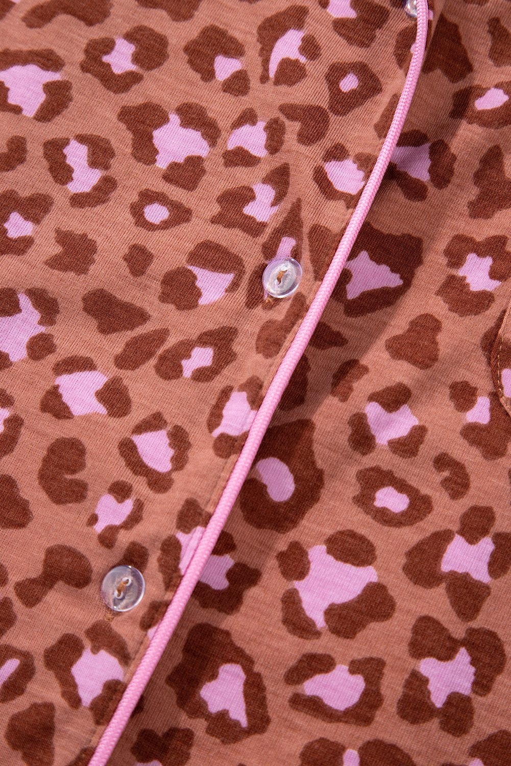 Brown Leopard Print Short Sleeve Shirt And Pants Pajamas Set