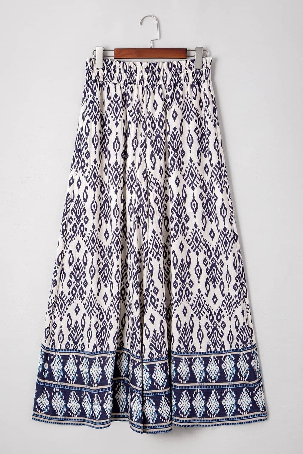Blue Boho Pattern Print High Waist Wide Leg Loose Pants