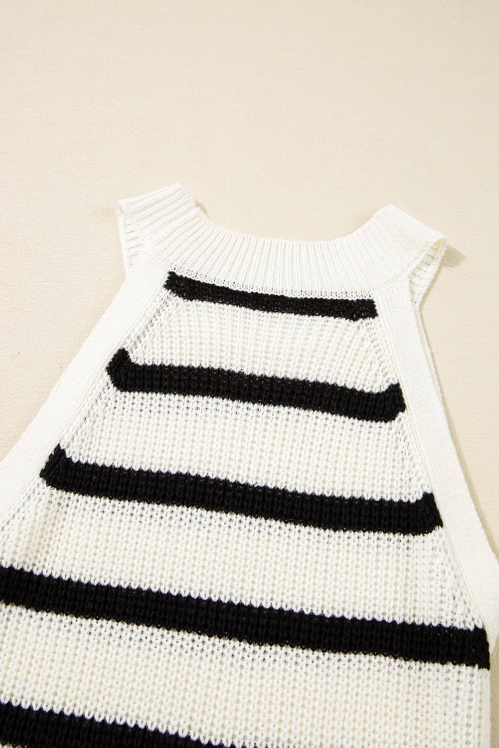 Black Stripe Knitted Drawstring Detail Sleeveless Dress