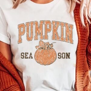White Pumpkin Season Cracking Printed Cotton Blend T Shirt
