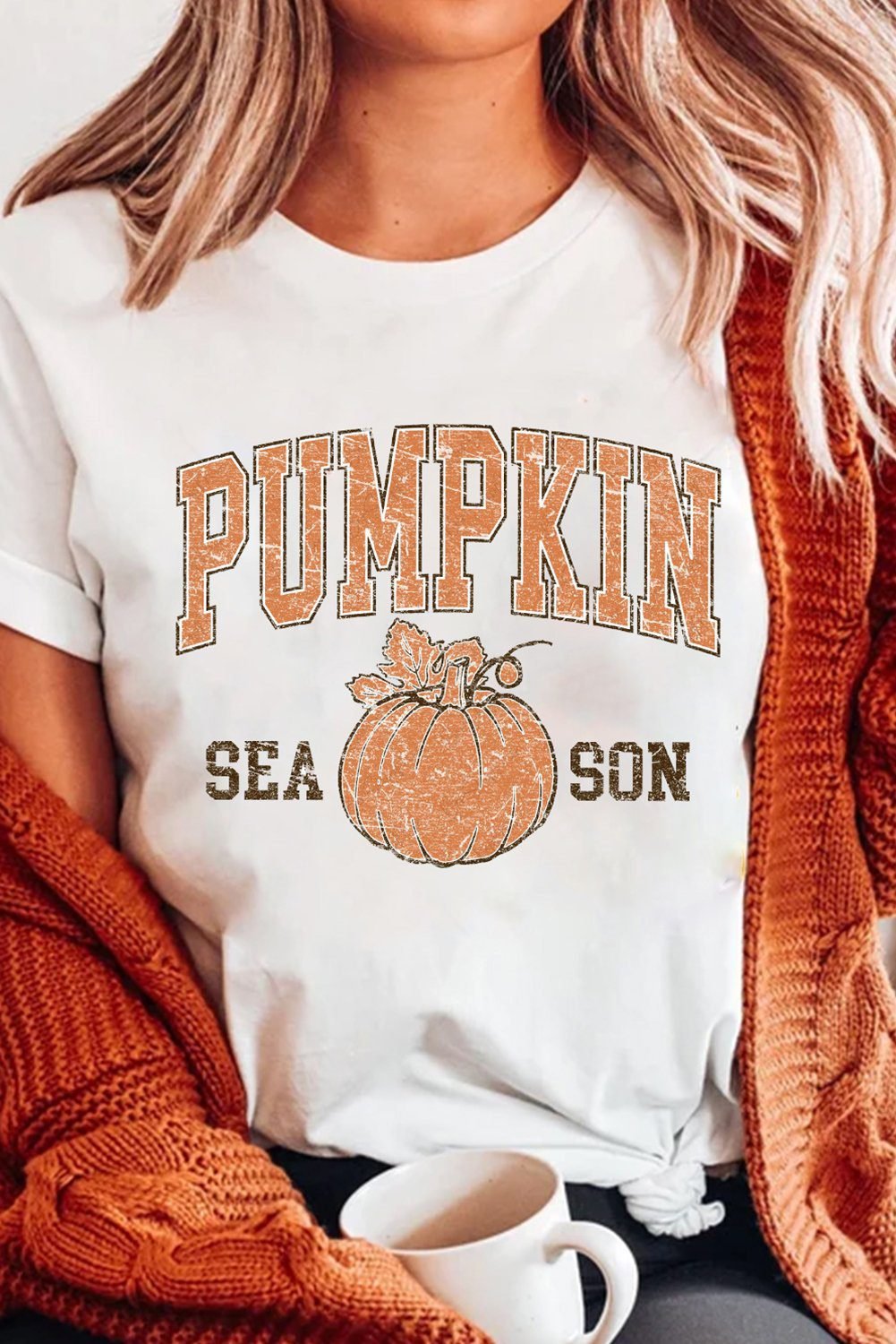 White Pumpkin Season Cracking Printed Cotton Blend T Shirt