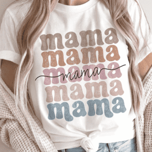 White Mama Lettering Printed Crew Neck Tee