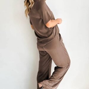 Smoke Gray Solid Color T Shirt 2Pcs Wide Leg Pants Set