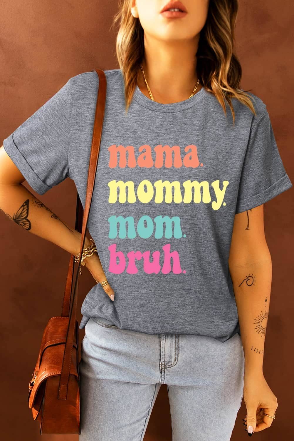 Gray Mama Mommy Mom Bruh Crew Neck Graphic Tee
