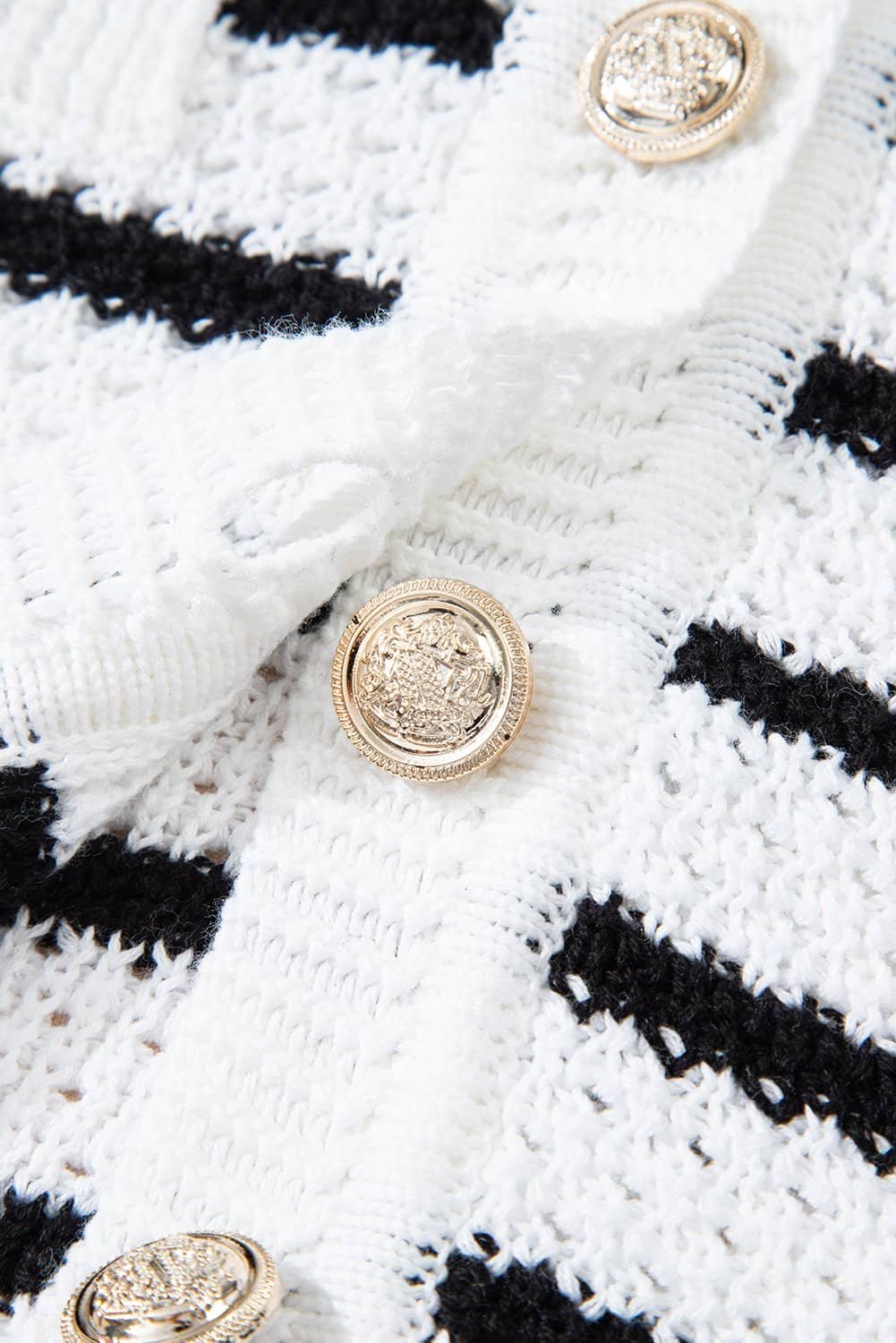 Black Stripe V Neck Gold Buttons Elegant Sweater Vest