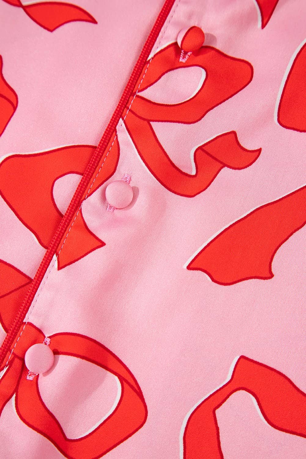 Pink 2Pcs Bow Print Shirt Style Long Sleeve Pajama Set