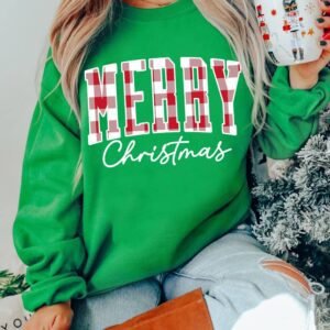 Dark Green Merry Christmas Heat Transfer Graphic Sweatshirt