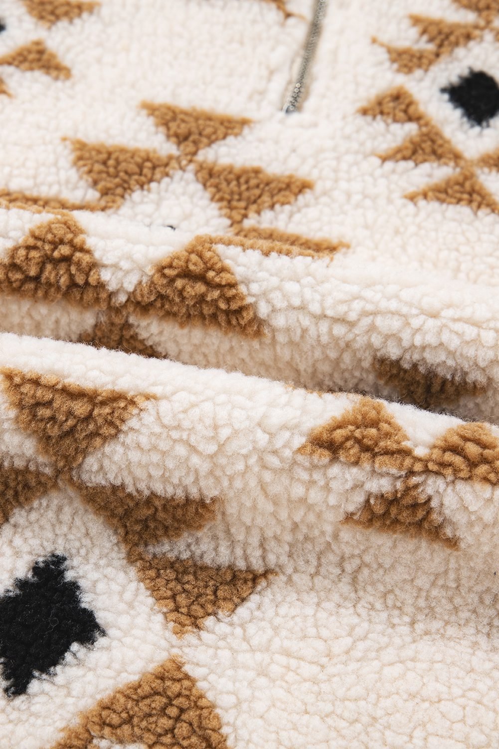 Khaki Aztec Print Sherpa Quarter Zip Collar Sweatshirt