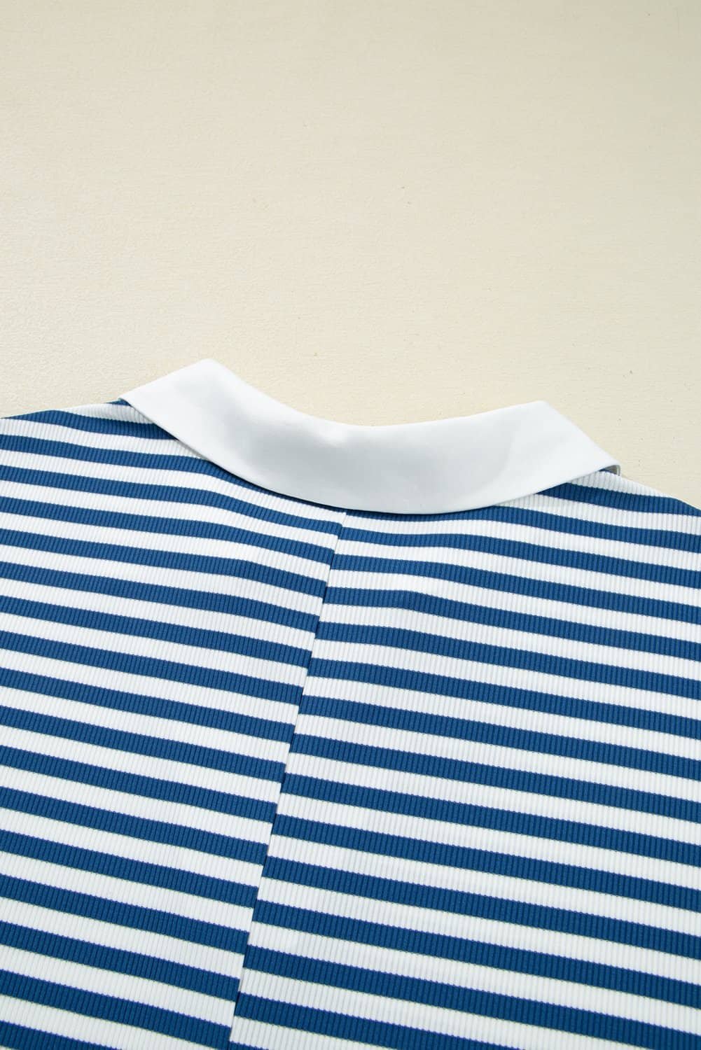 Blue Stripe Short Sleeve Collared V Neck Top Plus Size Short Set