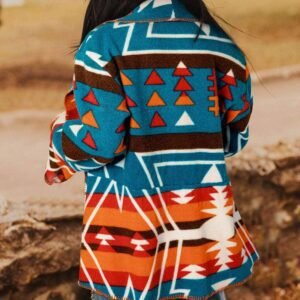Sky Blue Aztec Printed Lapel Bell Sleeve Jacket