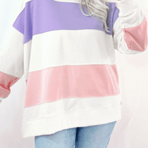 Beige Colorblock Patchwork Drop Shoulder Crewneck Sweatshirt