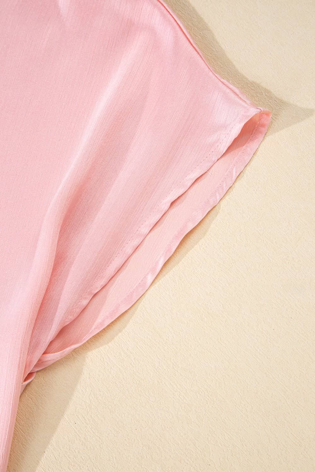 Pink Metallic Gloss Short Batwing Sleeve Plus Size Top