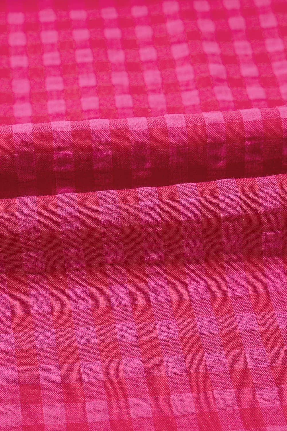 Rose Ginham Check Bubble Sleeve Ruffled Maxi Dress