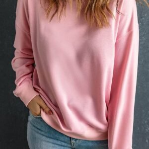 Pink Solid Classic Crewneck Pullover Sweatshirt